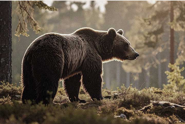 Wild bear in a forest scene demonstrating Dynamic Tone Mapping, enhancing contrast, balanced brightness, and detailed shadow and highlight reproduction.
