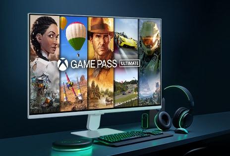 The LG Smart Monitor showing Xbox Game Pass Ultimate interface.