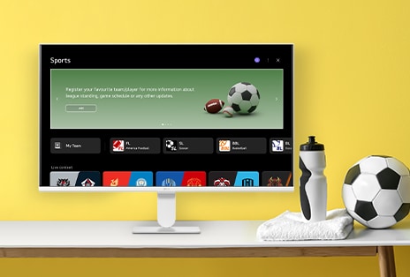 The LG Smart Monitor screen is showing various LG sports screen.