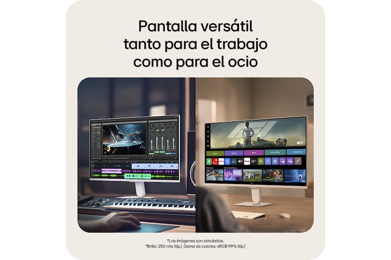 Pantalla IPS Full HD en el LG Smart Monitor, que ofrece imágenes nítidas para el trabajo y el uso diario.