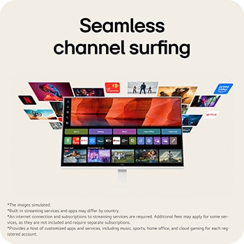 Monitor inteligente LG con webOS, que ofrece acceso a aplicaciones de streaming integradas y contenido de entretenimiento.