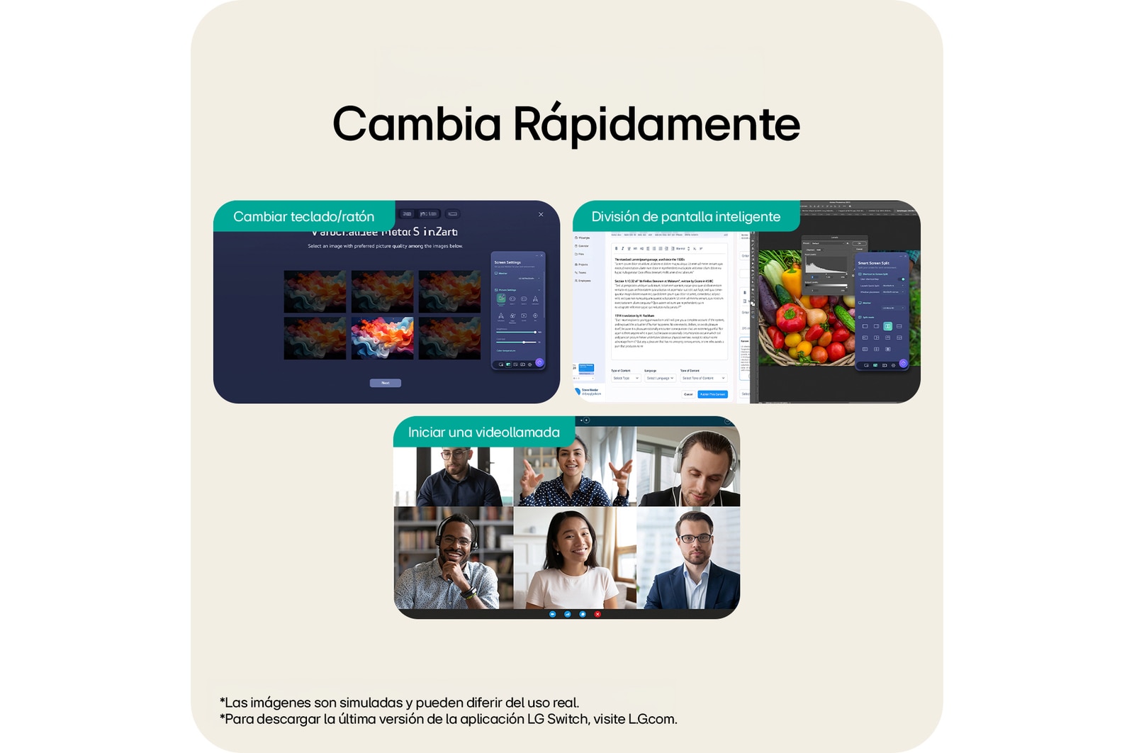 Interfaz de la función LG Switch que permite cambiar sin problemas entre múltiples entradas