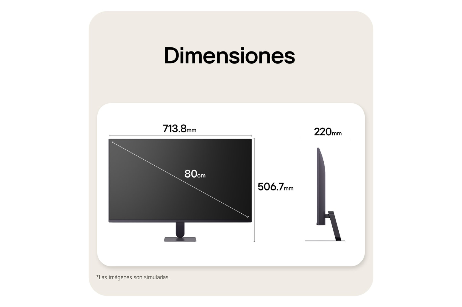 Vistas frontal y lateral de un monitor gaming, que ilustran sus dimensiones generales y el diseño de su perfil.