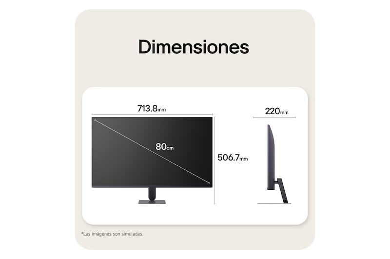 Vistas frontal y lateral de un monitor gaming, que ilustran sus dimensiones generales y el diseño de su perfil.