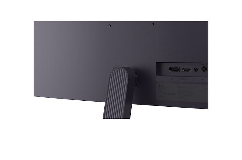 Vista trasera del monitor, mostrando el área de fijación del soporte y los puertos traseros