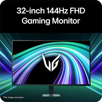 Vista frontal de un monitor gaming exhibido en un entorno futurista de estilo neón.
