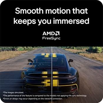 Escena de carreras mostrada en un monitor gaming, con soporte Adaptive Sync y AMD FreeSync para una jugabilidad fluida y sin desgarros.