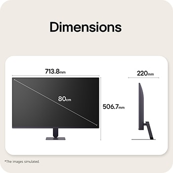 Vistas frontal y lateral de un monitor gaming, que ilustran sus dimensiones generales y el diseño de su perfil.