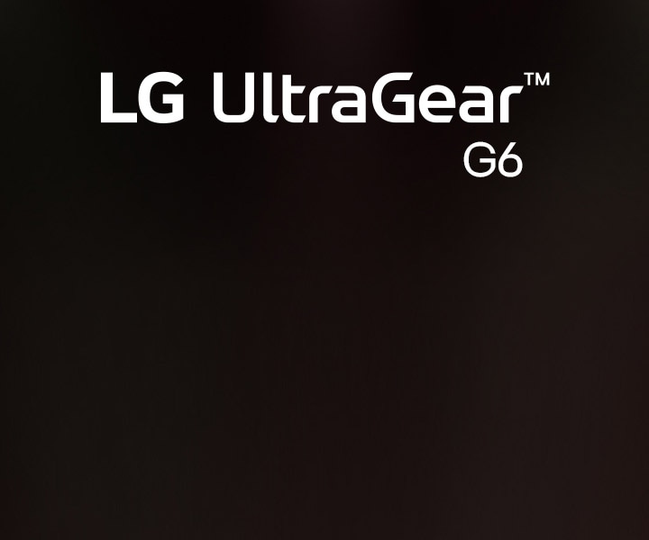 Logotipo UltraGear™ G6 en una habitación futurista iluminada con neón