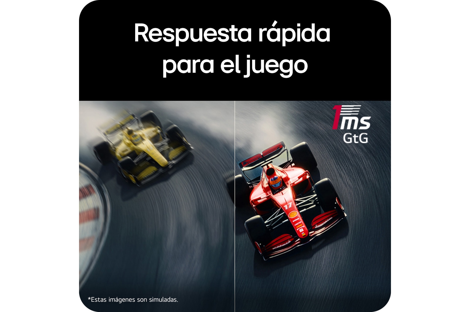 Imagen comparativa que muestra las rápidas transiciones en pantalla, posibles gracias a un tiempo de respuesta de 1 ms (GtG), lo que ofrece imágenes de juego más fluidas y con mayor capacidad de respuesta en un monitor gaming.