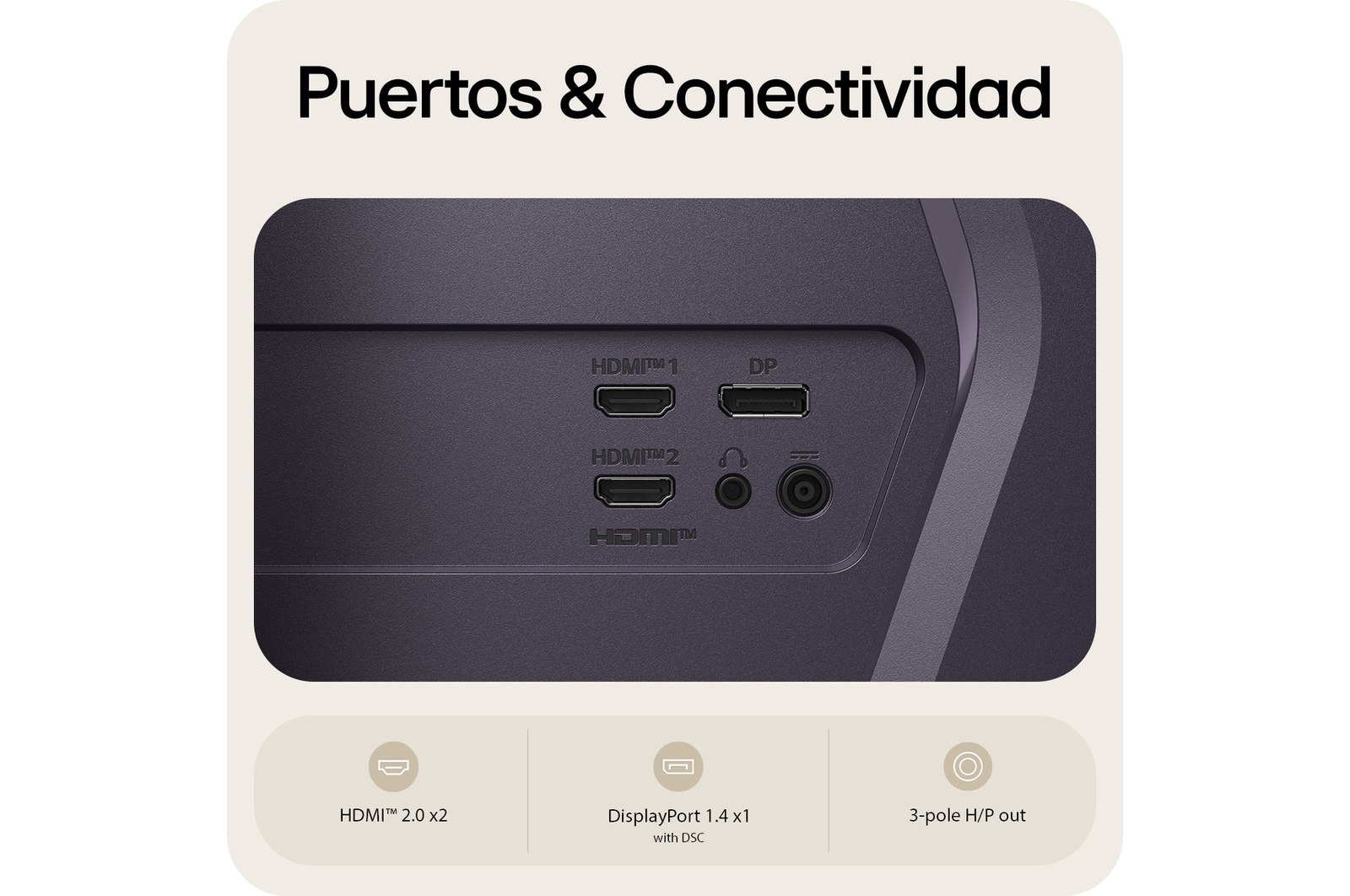 Imagen general de las características que muestra la interfaz de un monitor gaming, con ajuste de visualización de Modo Dual, Smart Screen Split para diseños multitarea, inicio de videollamadas con un solo clic y un Asistente de Imagen Personalizado para configurar los ajustes de pantalla a medida.