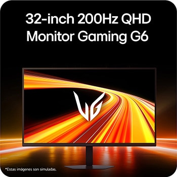 Vista frontal de un monitor gaming exhibido en un entorno futurista de estilo neón.