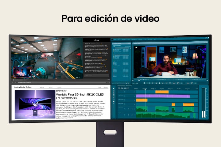 UltraGear gaming monitor (39GX950B) maximizes productivity in video and photo editing with its 21:9 screen