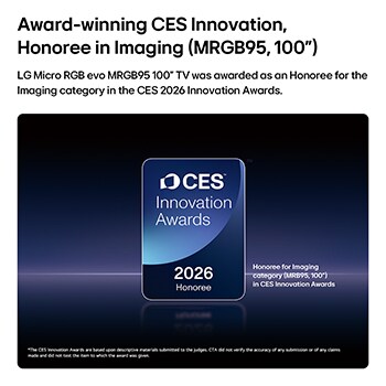 2026 CES Innovation Awards Honoree badge in the Imaging category for the MRGB95 100-inch display