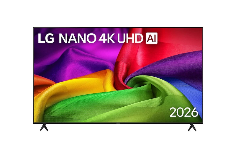 Vista frontal de 75 " LG NANO 4K UHD AI NU80 Smart TV 2026 75NU800BPSB