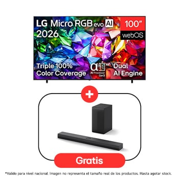 100 " LG Micro RGB evo AI MRGB96 4K Smart TV 2026 + Barra de Sonido LG S70TY | 400W | 3.1.1 ch | Dolby Atmos
