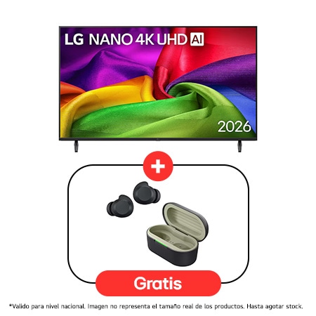 50 " LG NANO 4K UHD AI NU80 Smart TV 2026 + LG xboom Buds Lite by will.i.am | Audífonos Bluetooth | xboom Signature Sound con driver de grafeno | Color Negro 50NU800BUDL