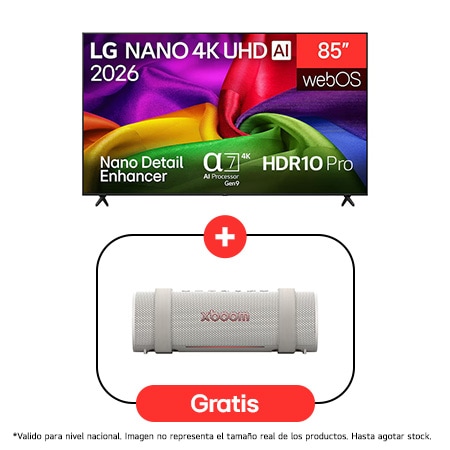 85 " LG NANO 4K UHD AI NU80 Smart TV 2026 + LG xboom Grab by will.i.am | Parlantes Bluetooth | Sonido xboom con la máxima portabilidad 85NU800GRAB