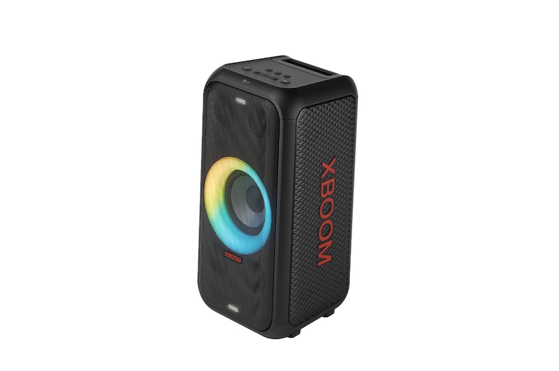 Right side forward with all lighting on. It shows XBOOM logo.