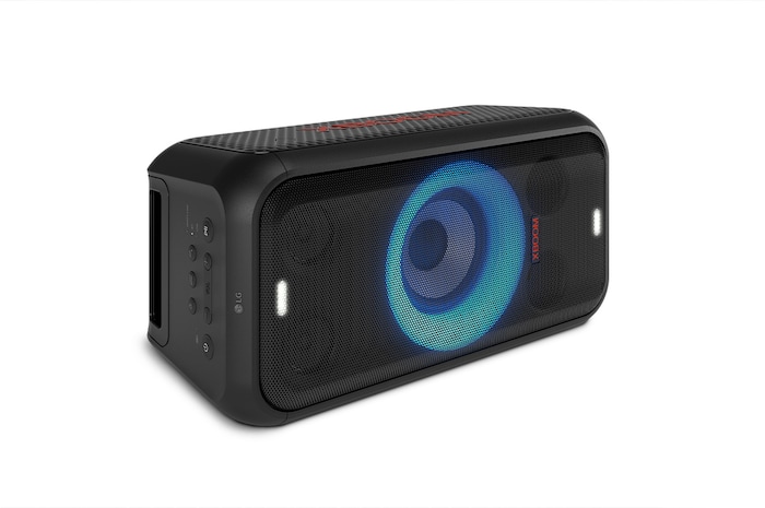 The speaker is lying on the floor. All lightings on.