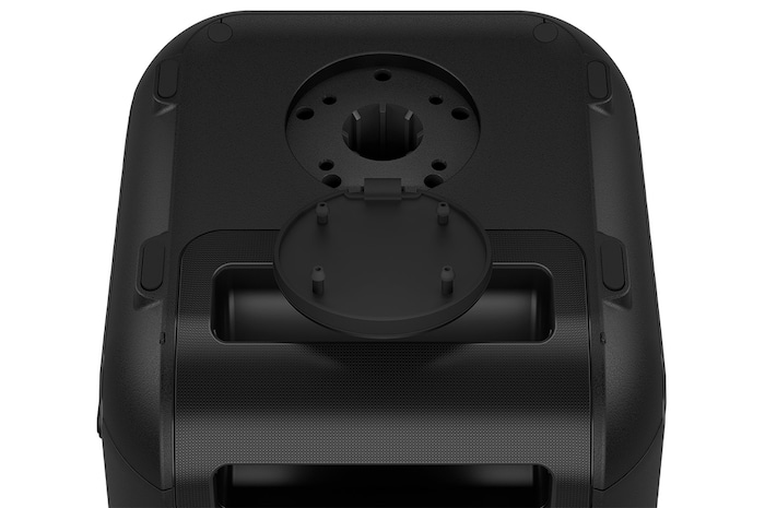 Close up of a bottom, showing speaker stand mount.