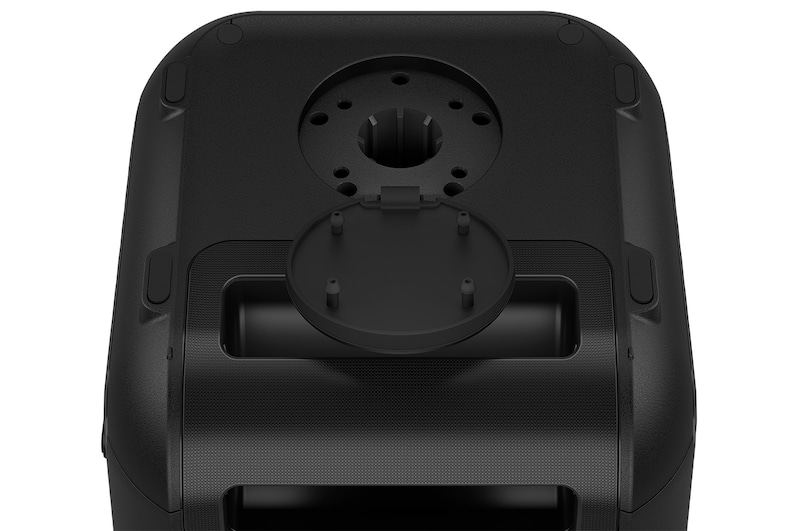 Close up of a bottom, showing speaker stand mount.
