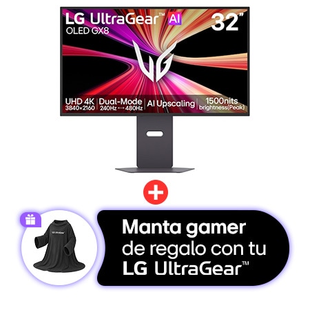 UltraGear evo GX8 de 32 pulgadas, El Primer Monitor Gamer OLED 4K de 32 pulgadas del Mundo con Escalado por IA. 32GX870B-B