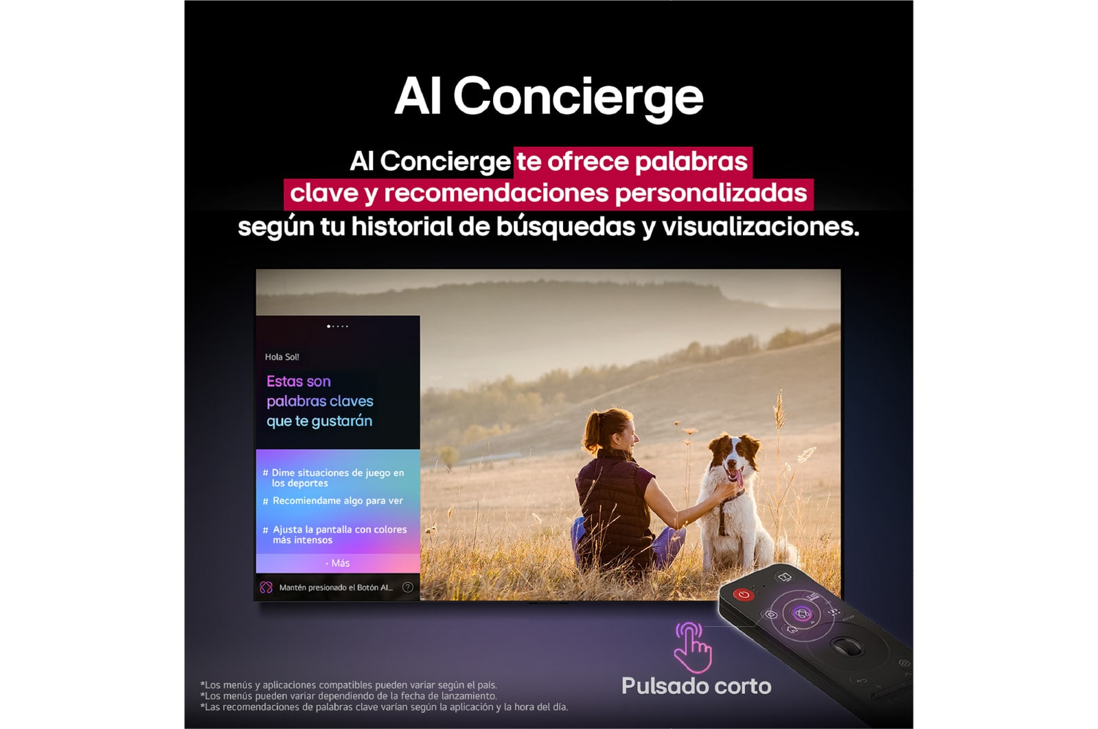 LG AI Magic Remote frente a la pantalla de una LG TV. 