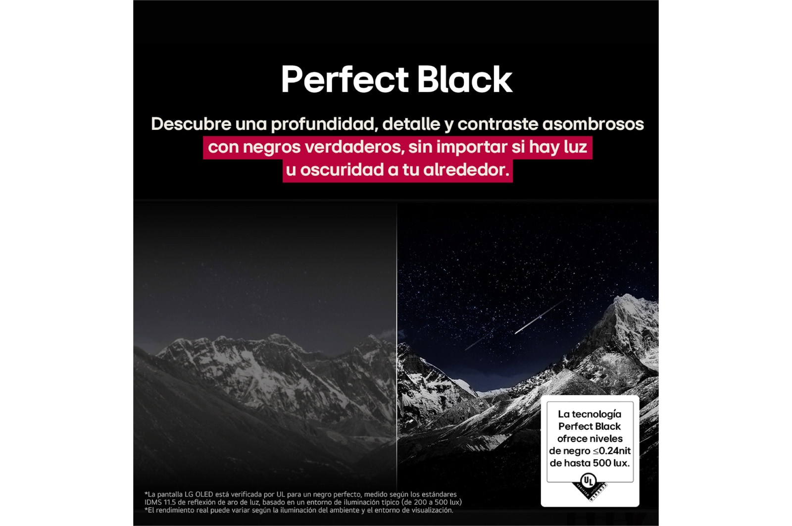 Sala de estar con una LG OLED TV montada en la pared. 