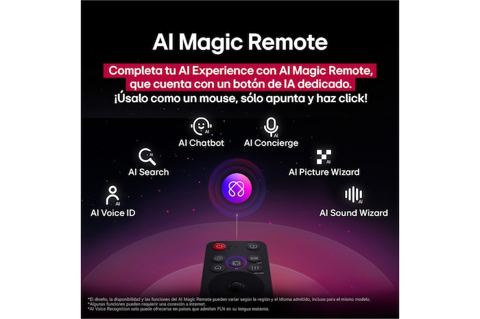 LG AI Magic Remote con el botón de IA resaltado.