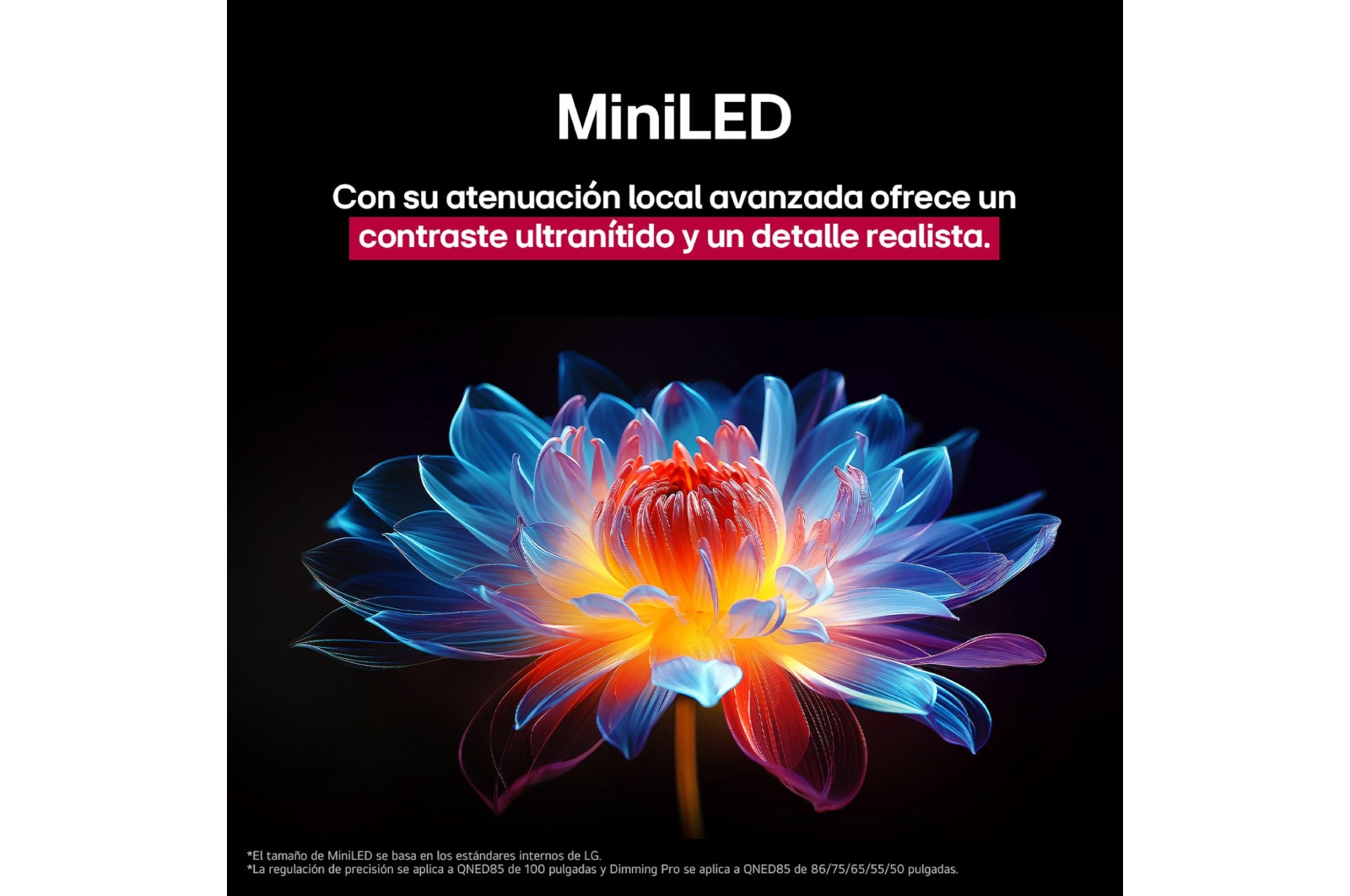 Flor holográfica en 3D con diferentes sombras y tonos sobre fondo negro.