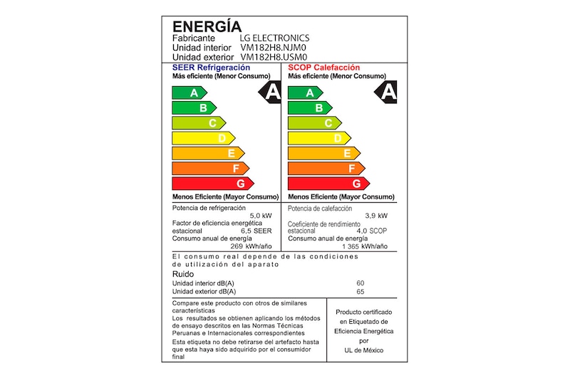 LG DUALCOOL, Aire Acondicionado Inverter 18000 BTU, Función Frío/Calor, VM182H8
