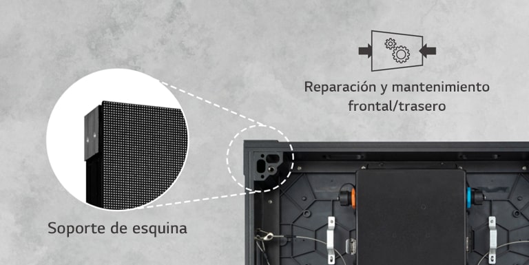Muestra la imagen ampliada de un soporte de esquina que se encuentra en la parte trasera del producto.