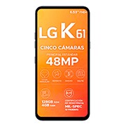 Vista frontal de LG K61, Cinco Cámaras y 128GB de almacenamiento LMQ630HA