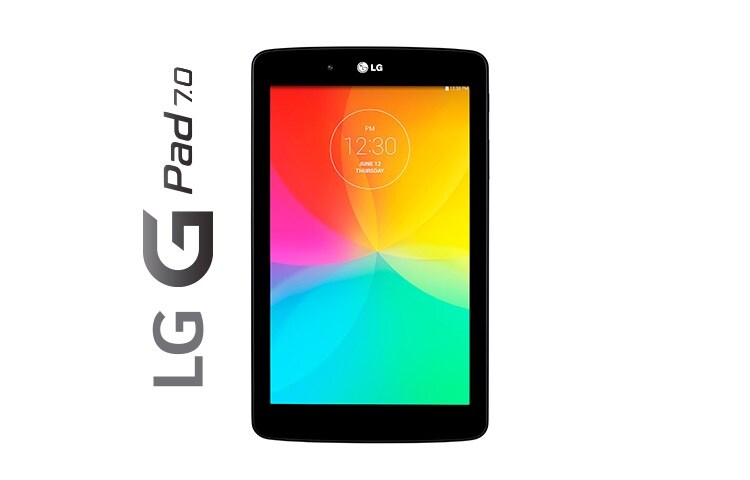 Vista frontal de Tablet G Pad 7.0, android 4.4.2 KitKat, pantalla IPS de 7&#34;, procesador Quad Core Snapdragon 400 a 1.2ghz, batería li-on de 4.000mah, Wi-Fi, cámaras trasera de 3 MP y frontal de 1.3 MP. V400