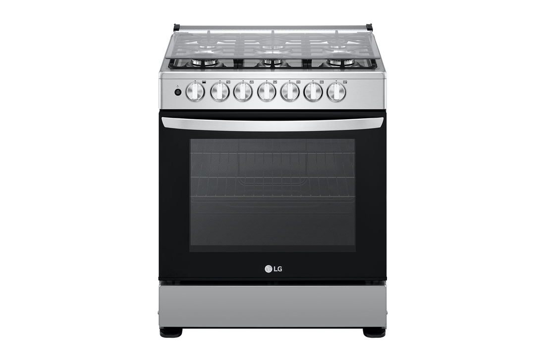 Vista frontal de Cocina LG con encendido automático, 146.5 L (horno), con Válvula de Termostato y limpieza simplificada., LRGZ5253S