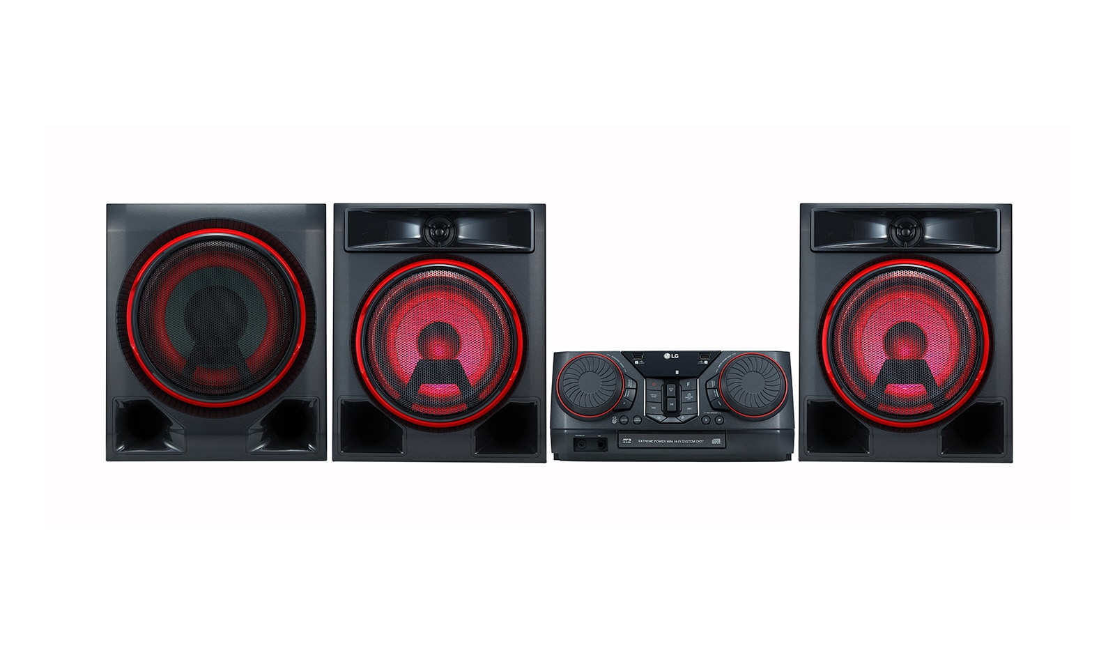 Vista frontal de Mini Componente LG XBOOM CK57 | Multi Color Party Lighting | Karaoke Star | Efectos vocales | Party link inalámbrico CK57