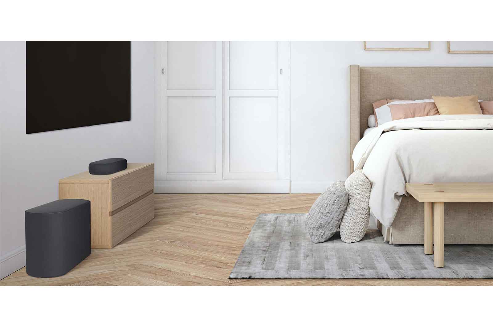 LG Barra de Sonido LG QP5 | Tecnología Meridian | Modo Compartir Sonido de TV y Modo de Control | Subwoofer de baja vibración, QP5
