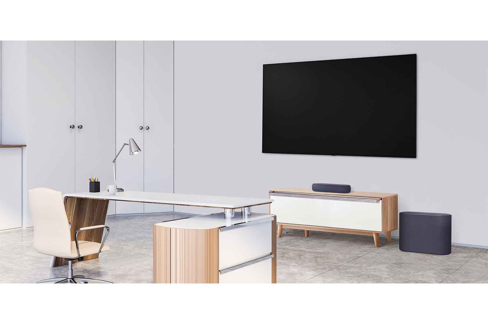 LG Barra de Sonido LG QP5 | Tecnología Meridian | Modo Compartir Sonido de TV y Modo de Control | Subwoofer de baja vibración, QP5