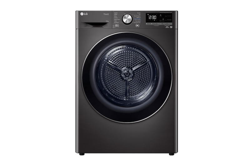 Vista frontal de Secadora 10Kg, carga frontal conectividad WiFi, Negro acero, DF10BVC2S6