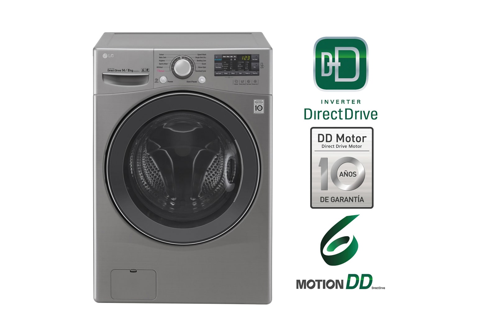 Vista frontal de Lavaseca de 15 kg. Lavado y 8 kg. de Secado con 6 Motion DD F1508ERD