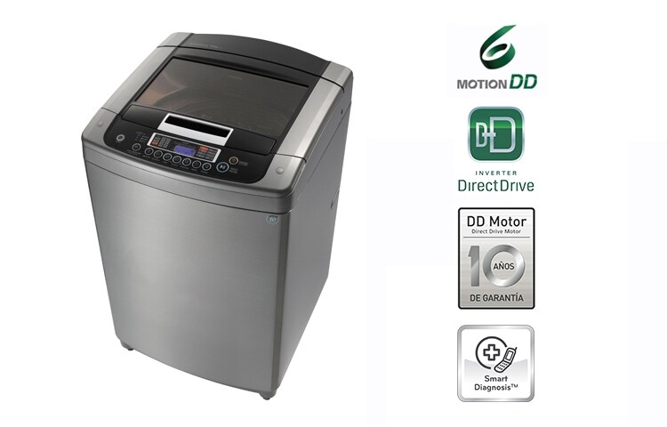Vista frontal de LAVADORA DE CARGA SUPERIOR DE 12KG. COLOR INOX CON TECNOLOGÍA 6MOTIONDD Y 10 AÑOS DE GARANTÍA. T1205DPE