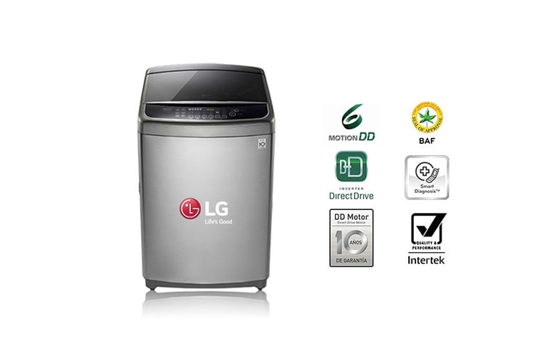Vista frontal de Lavadora Smart ThinQ con conectividad Wi-Fi de carga superior 14 Kg con 6 Motion DD TS1400DPS