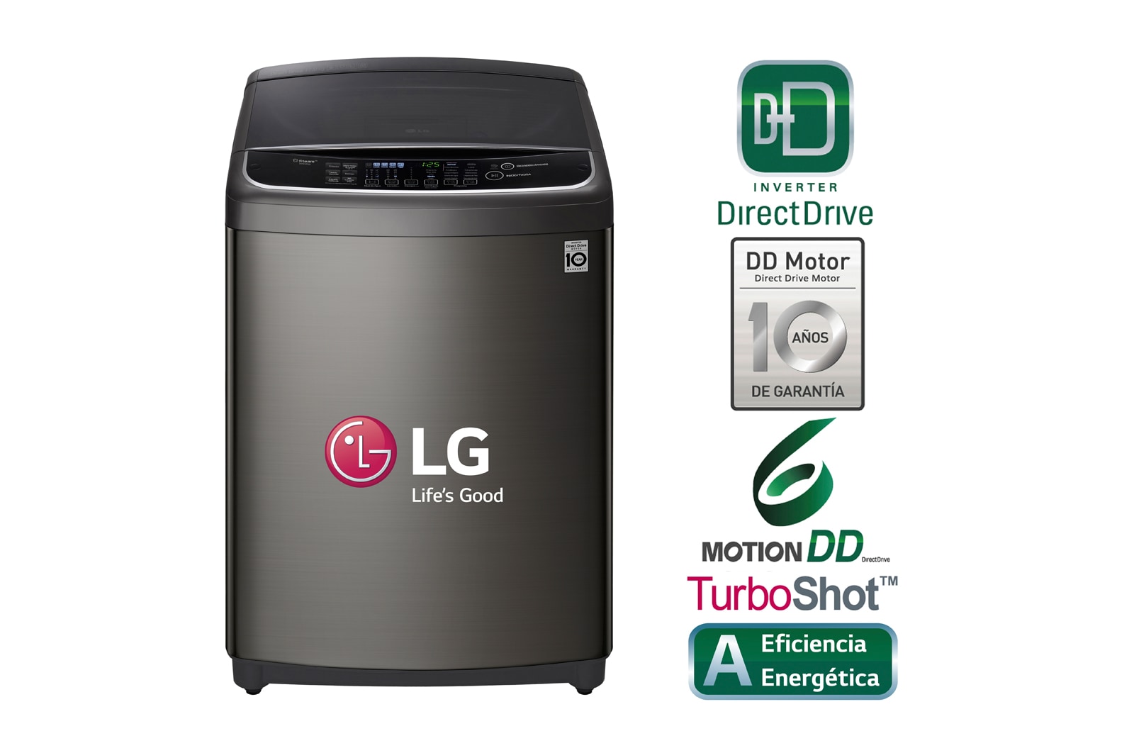 Vista frontal de Lavadora Smart ThinQ con conectividad Wi-Fi de carga superior 17 Kg con 6 Motion DD TS1700DPSB