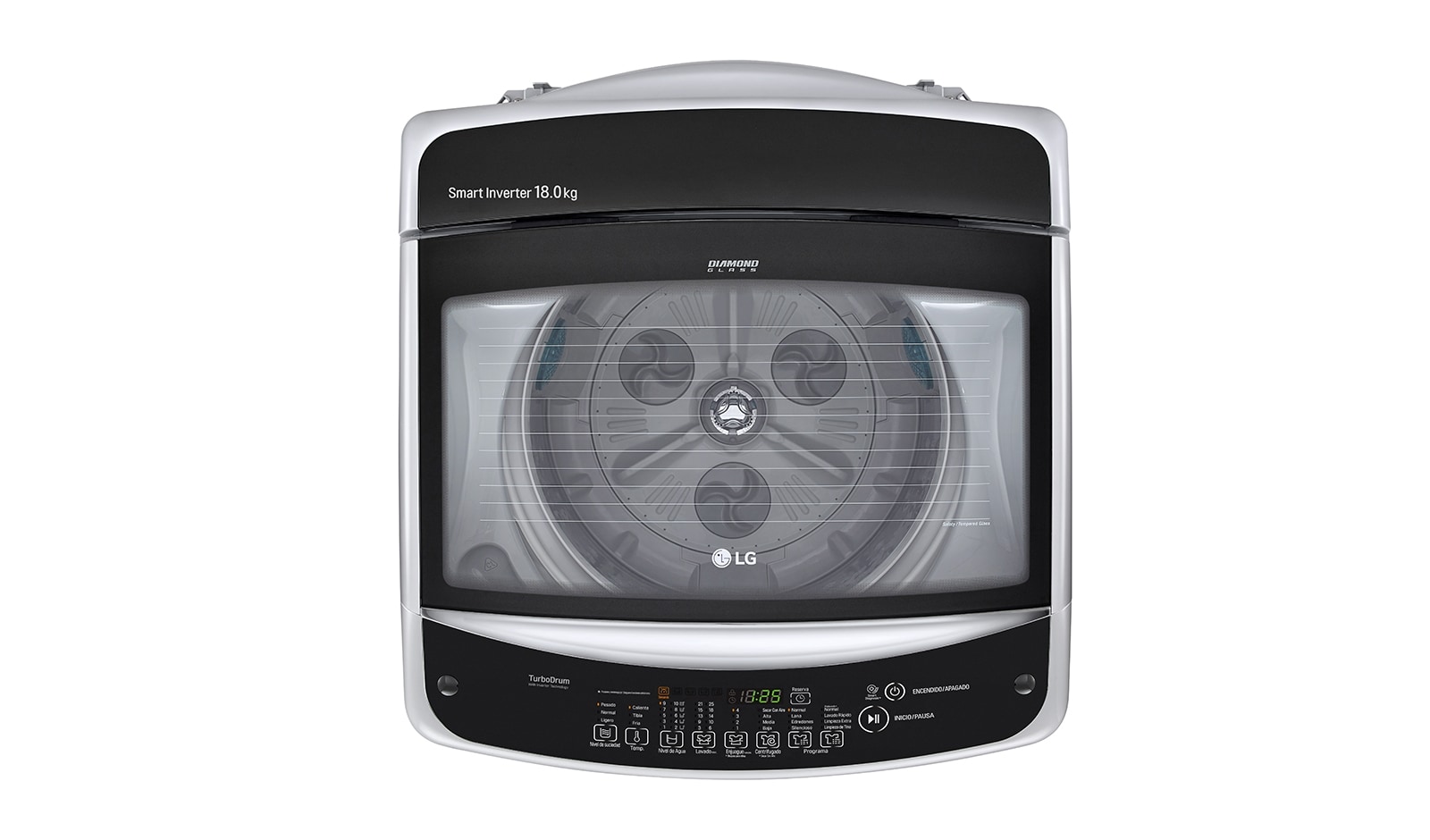 LG Lavadora de 18 kg carga superior Smart Inverter con TurboDrum™, color plateado, TS1805NS