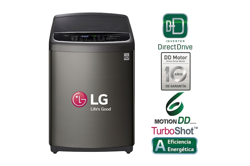 LG Lavadora Smart ThinQ con conectividad Wi-Fi de carga superior 19 Kg con 6 Motion DD, TS1900DPSB