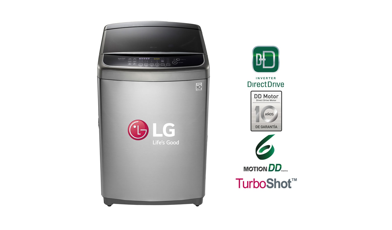 Vista frontal de Lavadora Smart ThinQ con conectividad Wi-Fi de carga superior 22 kg. con 6 Motion DD TS2100DPS