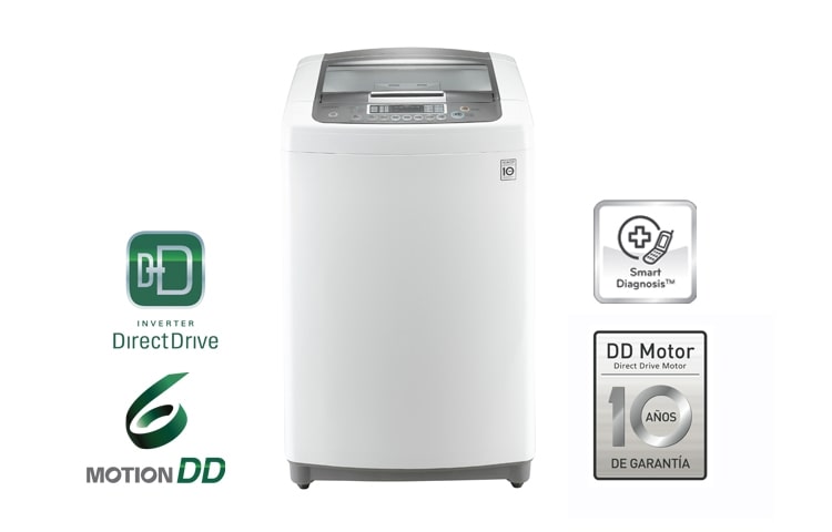 Vista frontal de DESCUBRE NUESTRA LAVADORA CON TECNOLOGÍA 6MOTION, MOTOR DDD, SMART DRUM, JET SPRAY Y 10 AÑOS DE GARANTÍA TW1103DPE
