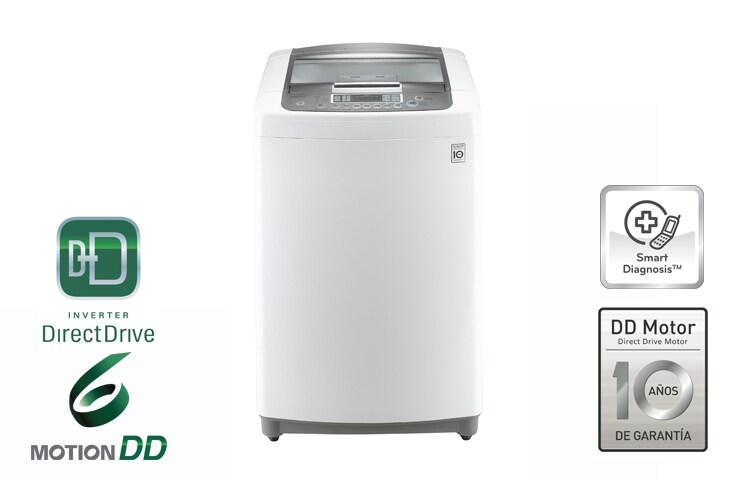 Vista frontal de DESCUBRE NUESTRA LAVADORA CON TECNOLOGÍA 6MOTION, MOTOR DDD, SMART DRUM, JET SPRAY Y 10 AÑOS DE GARANTÍA TW1203DPE