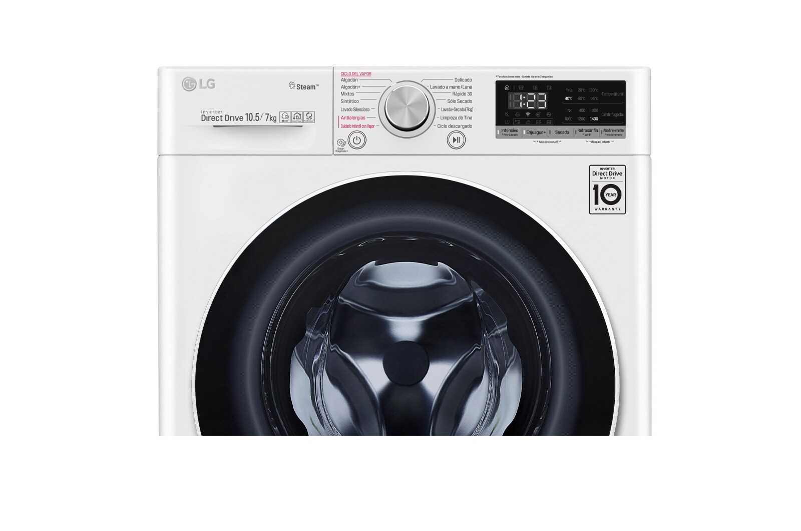 LG Lavaseca de 10.5 kg de Lavado y 07 kg de Secado, carga frontal con AI DD, Steam y conectividad Wi-Fi, WD10WVC4S6